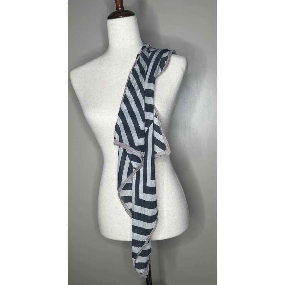 Black White Chevron Silk Scarf Sheer Geometric Wrap 22 x 22